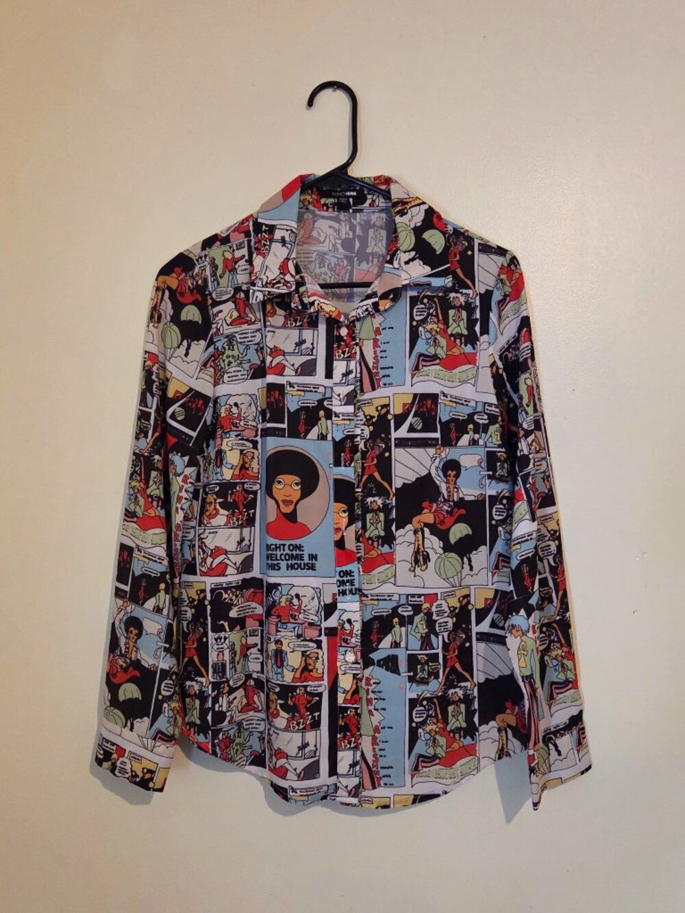 70s Comic Themed Button-Up Top | Fashion Nova